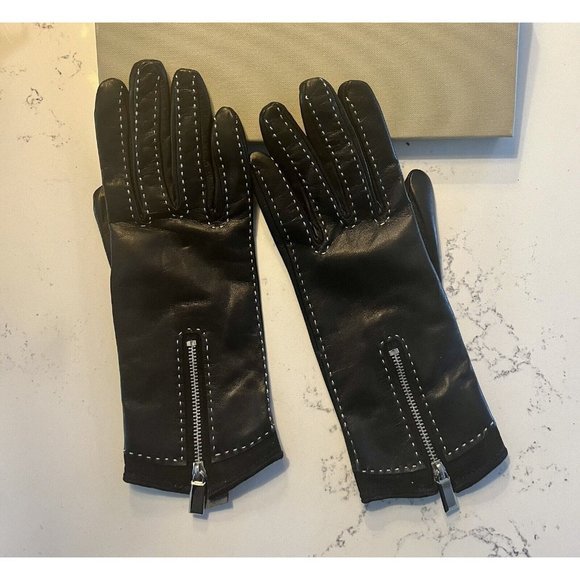 Judith Leiber Leather Cashmere Gloves with Zipper size 7.5 - Picture 1 of 4